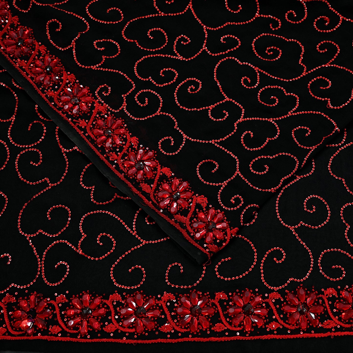 Indian Vintage Heavy Sarees Black Pure Georgette Silk Hand Embroidered Sari Fabric 5Yd Sewing Ethnic Sequins Wedding sarees Dress making