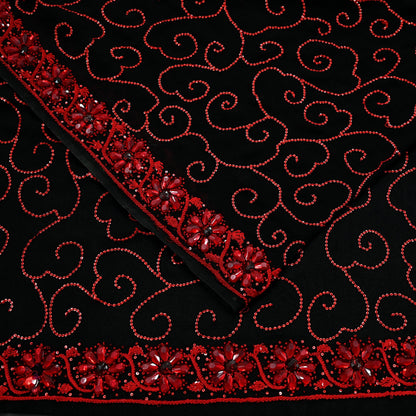 Indian Vintage Heavy Sarees Black Pure Georgette Silk Hand Embroidered Sari Fabric 5Yd Sewing Ethnic Sequins Wedding sarees Dress making