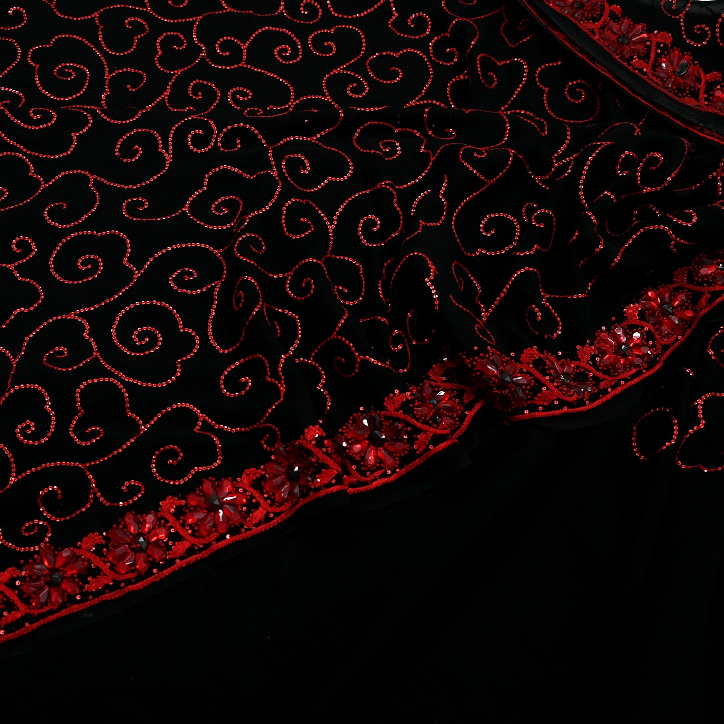 Indian Vintage Heavy Sarees Black Pure Georgette Silk Hand Embroidered Sari Fabric 5Yd Sewing Ethnic Sequins Wedding sarees Dress making