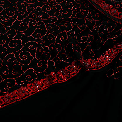 Indian Vintage Heavy Sarees Black Pure Georgette Silk Hand Embroidered Sari Fabric 5Yd Sewing Ethnic Sequins Wedding sarees Dress making