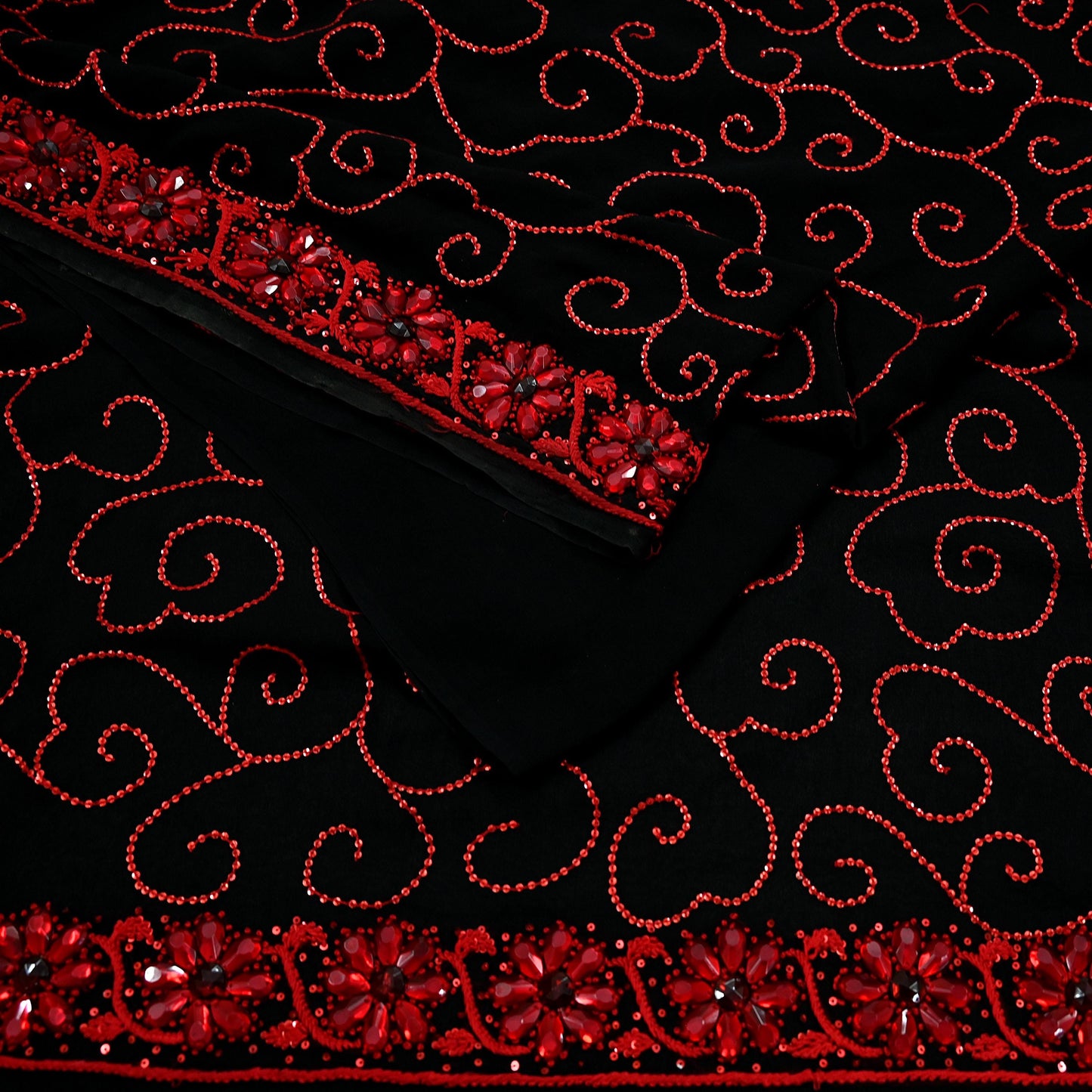 Indian Vintage Heavy Sarees Black Pure Georgette Silk Hand Embroidered Sari Fabric 5Yd Sewing Ethnic Sequins Wedding sarees Dress making