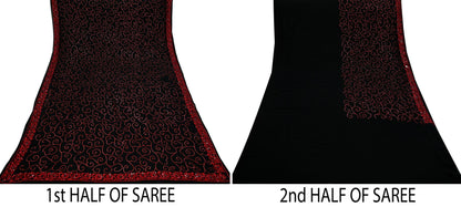 Indian Vintage Heavy Sarees Black Pure Georgette Silk Hand Embroidered Sari Fabric 5Yd Sewing Ethnic Sequins Wedding sarees Dress making