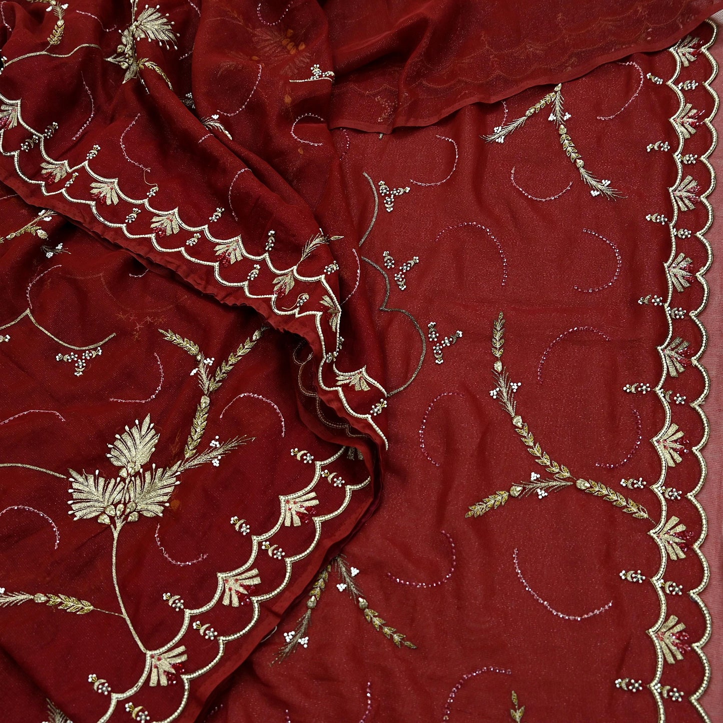 Indian Vintage Heavy Sarees Maroon Georgette Hand Embroidered Sari Fabric 5Yd Sewing Ethnic Zardozi/dabka zari Wedding sarees