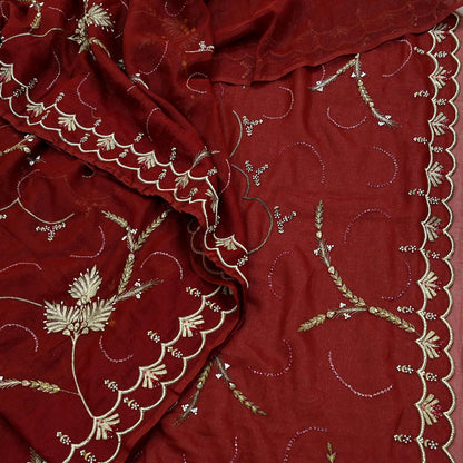 Indian Vintage Heavy Sarees Maroon Georgette Hand Embroidered Sari Fabric 5Yd Sewing Ethnic Zardozi/dabka zari Wedding sarees
