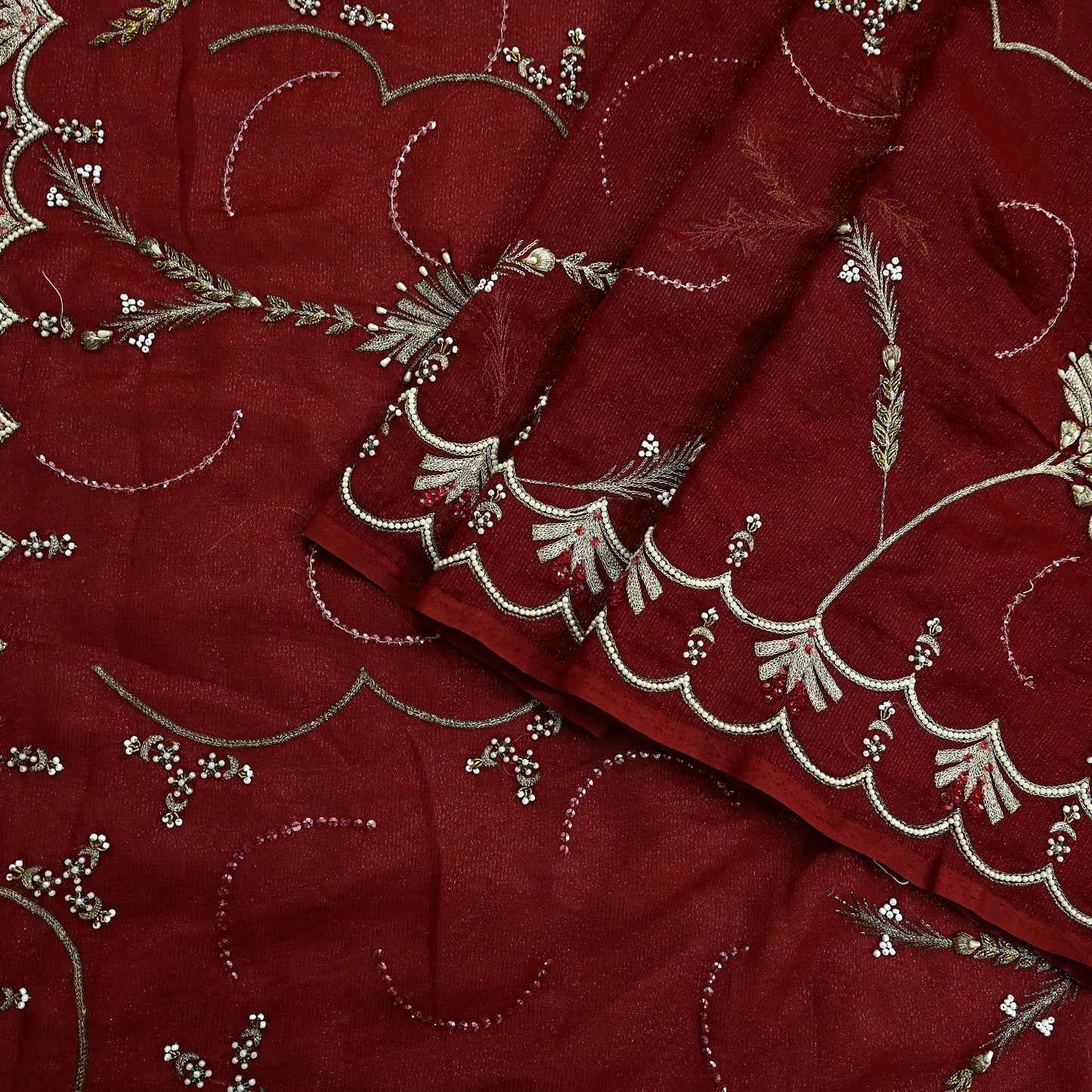 Indian Vintage Heavy Sarees Maroon Georgette Hand Embroidered Sari Fabric 5Yd Sewing Ethnic Zardozi/dabka zari Wedding sarees
