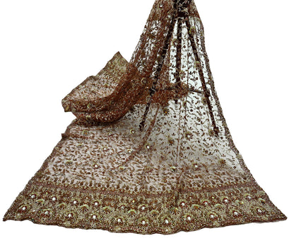 Indian Vintage Heavy Wedding Maroon Dupatta Net Mesh Long Stole Hand Embroidered Scarves Golden Zardozi Zari Sequins Dridal Veil Hijab
