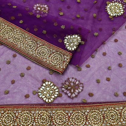 Indian Vintage Heavy Wedding Dupatta Purple Net Long Stole Hand Embroidered By Designer Sabyasachi Scarves Zardozi Bridal Veil