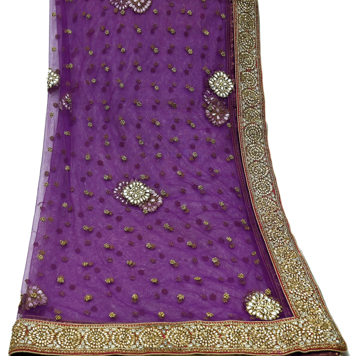 Indian Vintage Heavy Wedding Dupatta Purple Net Long Stole Hand Embroidered By Designer Sabyasachi Scarves Zardozi Bridal Veil