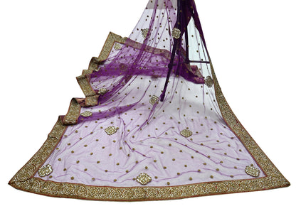 Indian Vintage Heavy Wedding Dupatta Purple Net Long Stole Hand Embroidered By Designer Sabyasachi Scarves Zardozi Bridal Veil