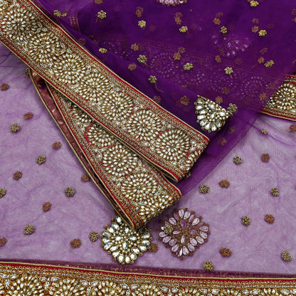 Indian Vintage Heavy Wedding Dupatta Purple Net Long Stole Hand Embroidered By Designer Sabyasachi Scarves Zardozi Bridal Veil