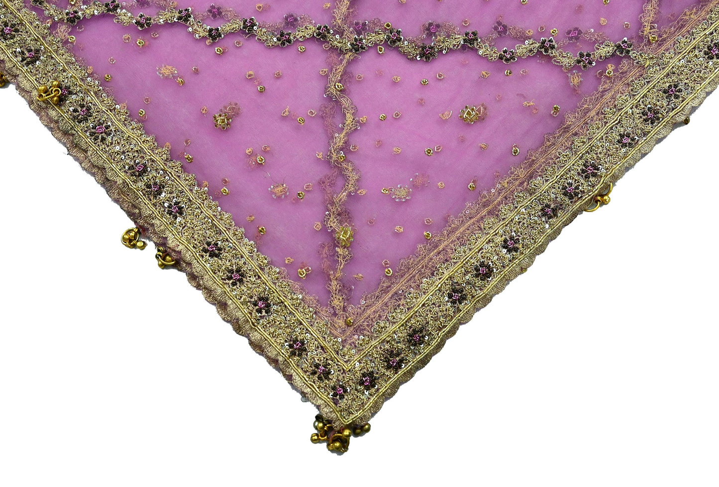 Indian Vintage Heavy Bridal Dupatta Purple Net Mesh Long Stole Hand Embroidered Scarves Golden Zardozi Dabka Zari Wedding Veil Hijab