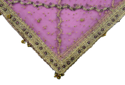 Indian Vintage Heavy Bridal Dupatta Purple Net Mesh Long Stole Hand Embroidered Scarves Golden Zardozi Dabka Zari Wedding Veil Hijab