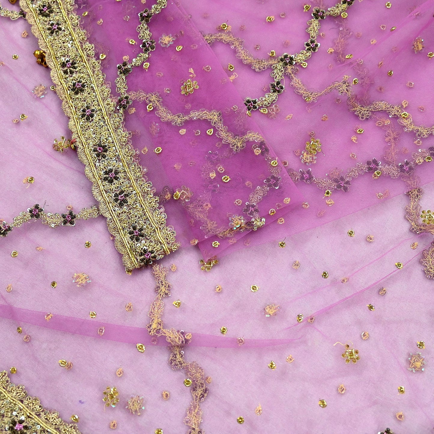 Indian Vintage Heavy Bridal Dupatta Purple Net Mesh Long Stole Hand Embroidered Scarves Golden Zardozi Dabka Zari Wedding Veil Hijab