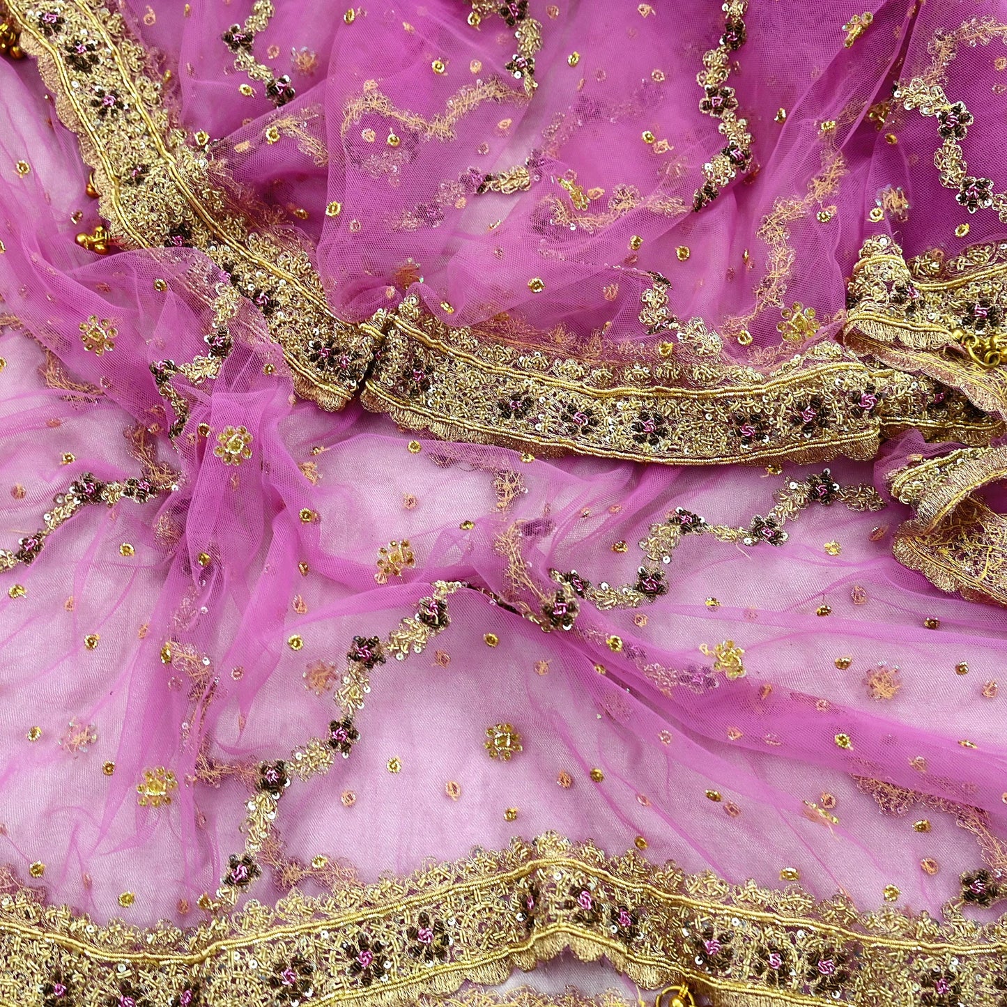 Indian Vintage Heavy Bridal Dupatta Purple Net Mesh Long Stole Hand Embroidered Scarves Golden Zardozi Dabka Zari Wedding Veil Hijab