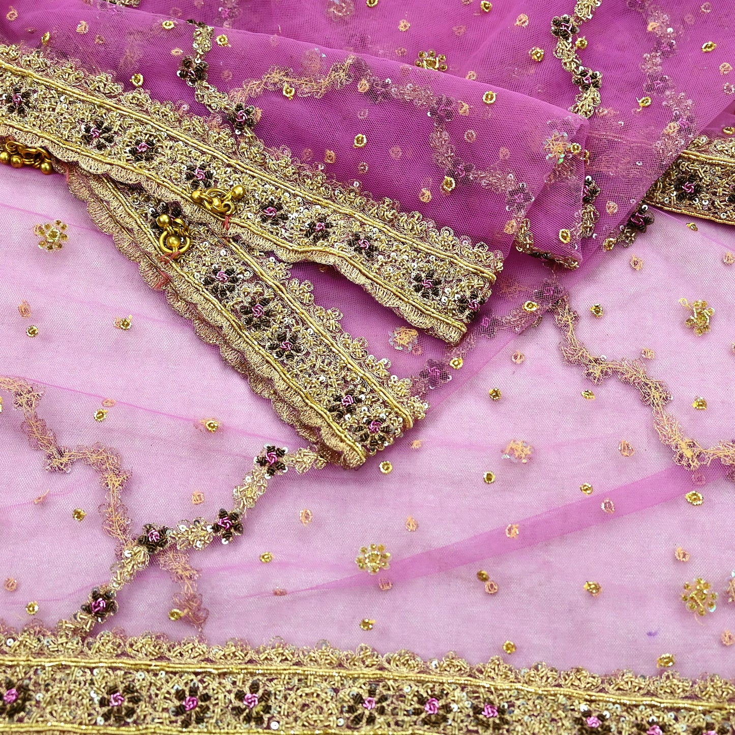 Indian Vintage Heavy Bridal Dupatta Purple Net Mesh Long Stole Hand Embroidered Scarves Golden Zardozi Dabka Zari Wedding Veil Hijab
