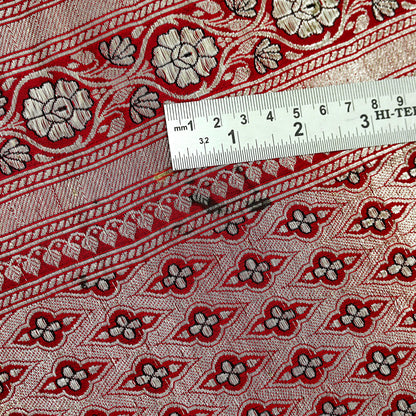 Indian Vintage Sari Red Heavy Wedding Pure Satin Silk Woven Banarasi Brocade Saree Zari 5Yd Craft Fabric Ethnic Dress making Crafting