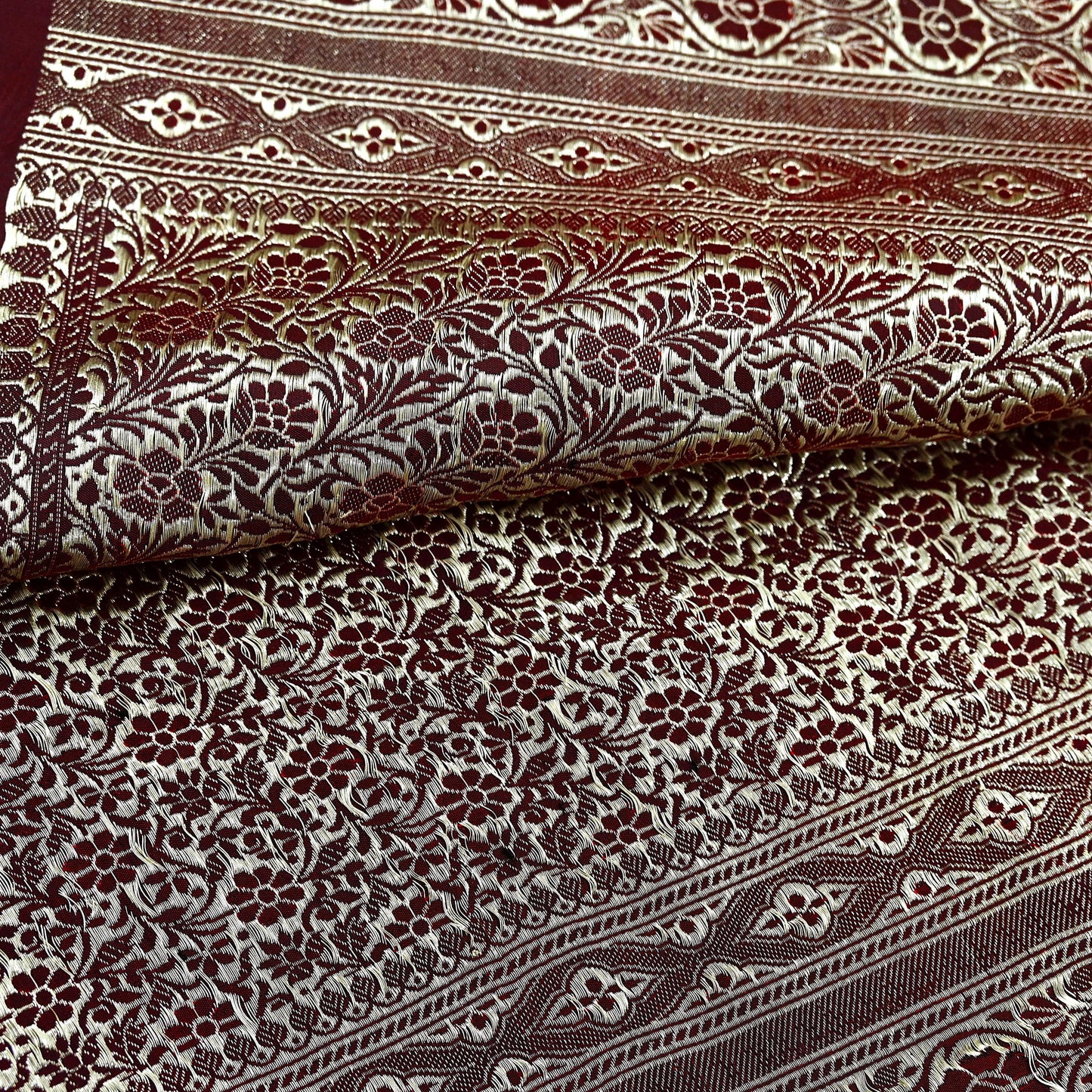 Indian Vintage Sari Red Heavy Wedding Pure Satin Silk Woven Banarasi Brocade Saree Zari 5Yd Craft Fabric Ethnic Dress making Crafting