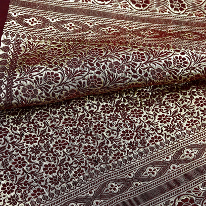 Indian Vintage Sari Red Heavy Wedding Pure Satin Silk Woven Banarasi Brocade Saree Zari 5Yd Craft Fabric Ethnic Dress making Crafting