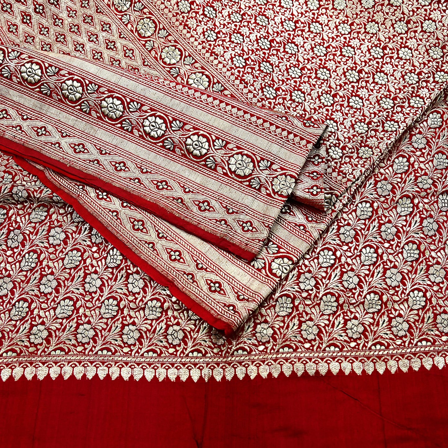 Indian Vintage Sari Red Heavy Wedding Pure Satin Silk Woven Banarasi Brocade Saree Zari 5Yd Craft Fabric Ethnic Dress making Crafting