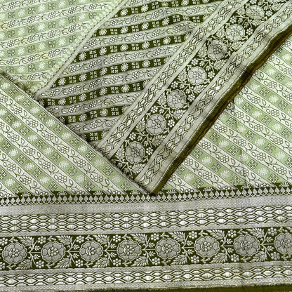Indian Vintage Green Heavy Wedding Saree Pure Satin Silk Woven Banarasi Brocade Sari Craft Fabric Zari 5Yd Dress Making Crafting used