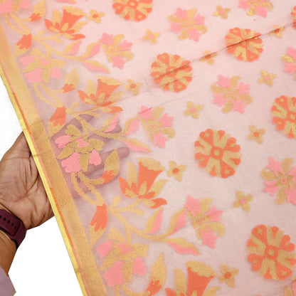 Indian Vintage Dupatta Pink Long Stole Hand Embroidery Chanderi Scarves Veil Wrap Boho