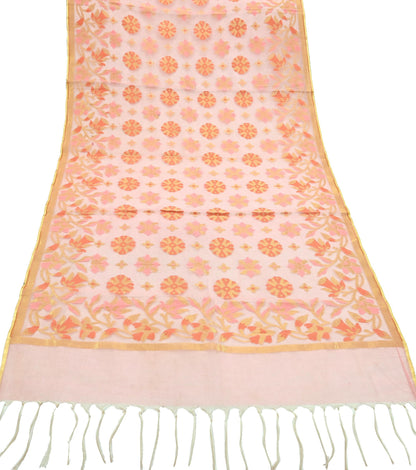 Indian Vintage Dupatta Pink Long Stole Hand Embroidery Chanderi Scarves Veil Wrap Boho