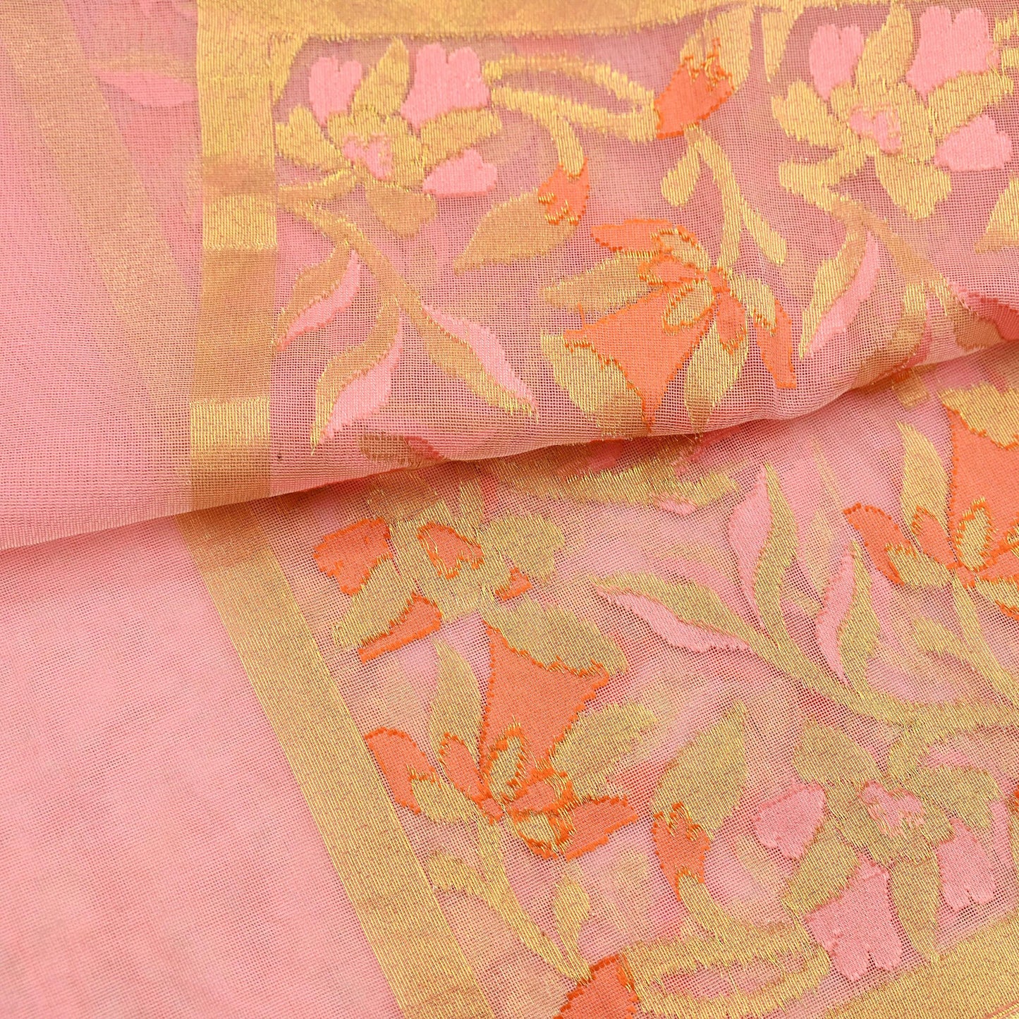 Indian Vintage Dupatta Pink Long Stole Hand Embroidery Chanderi Scarves Veil Wrap Boho