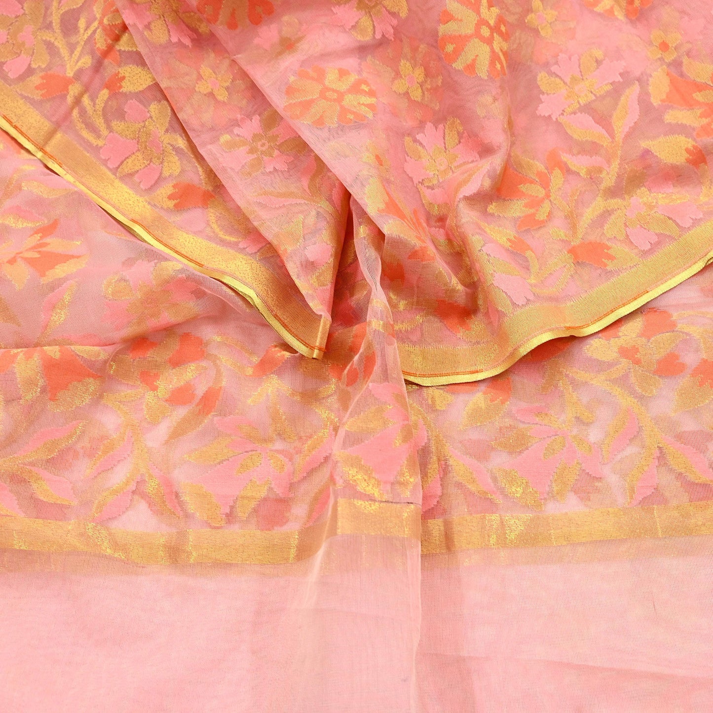 Indian Vintage Dupatta Pink Long Stole Hand Embroidery Chanderi Scarves Veil Wrap Boho