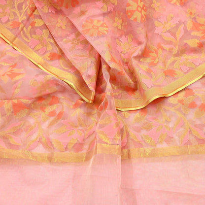 Indian Vintage Dupatta Pink Long Stole Hand Embroidery Chanderi Scarves Veil Wrap Boho