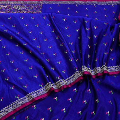 Indian Vintage Purple Banarasi Brocade Saree | Heavy Wedding Sari in Pure Satin Silk | Woven Zari Fabric for Crafting, Dressmaking