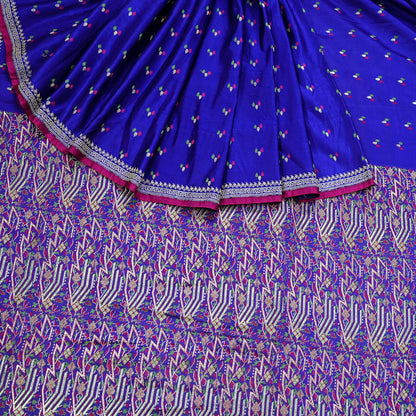 Indian Vintage Purple Banarasi Brocade Saree | Heavy Wedding Sari in Pure Satin Silk | Woven Zari Fabric for Crafting, Dressmaking