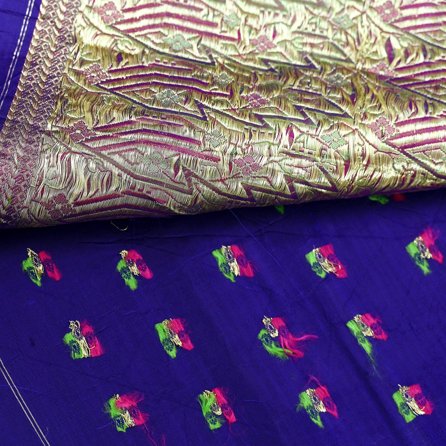 Indian Vintage Purple Banarasi Brocade Saree | Heavy Wedding Sari in Pure Satin Silk | Woven Zari Fabric for Crafting, Dressmaking
