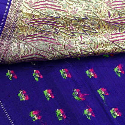 Indian Vintage Purple Banarasi Brocade Saree | Heavy Wedding Sari in Pure Satin Silk | Woven Zari Fabric for Crafting, Dressmaking