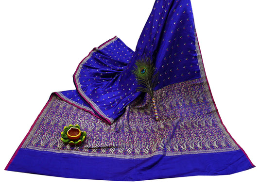 Indian Vintage Purple Banarasi Brocade Saree | Heavy Wedding Sari in Pure Satin Silk | Woven Zari Fabric for Crafting, Dressmaking