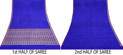 Indian Vintage Purple Banarasi Brocade Saree | Heavy Wedding Sari in Pure Satin Silk | Woven Zari Fabric for Crafting, Dressmaking