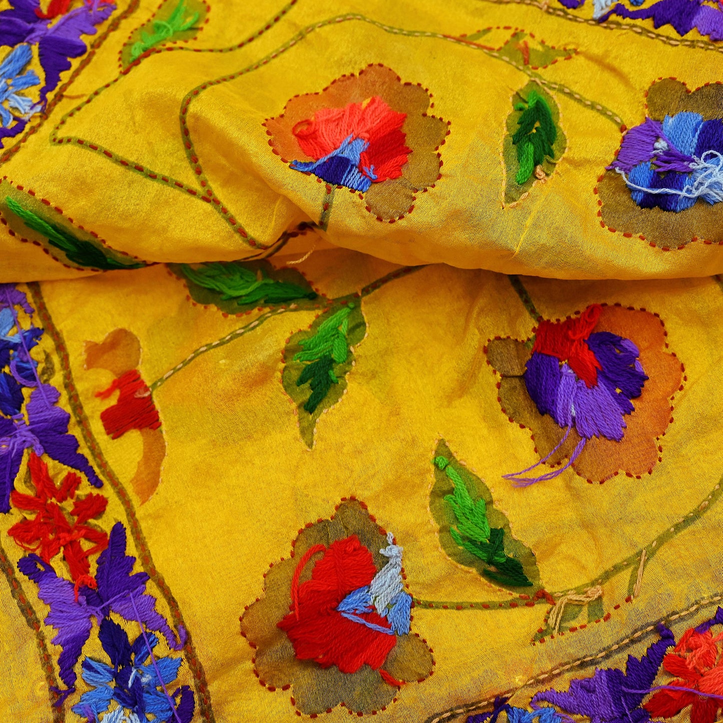 Indian Vintage Dupatta Saffron Long Stole Chanderi Hand Embroidered Bagh Phulkari Stole Scarves Party wear