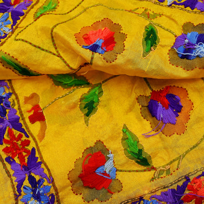 Indian Vintage Dupatta Saffron Long Stole Chanderi Hand Embroidered Bagh Phulkari Stole Scarves Party wear