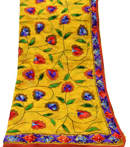 Indian Vintage Dupatta Saffron Long Stole Chanderi Hand Embroidered Bagh Phulkari Stole Scarves Party wear