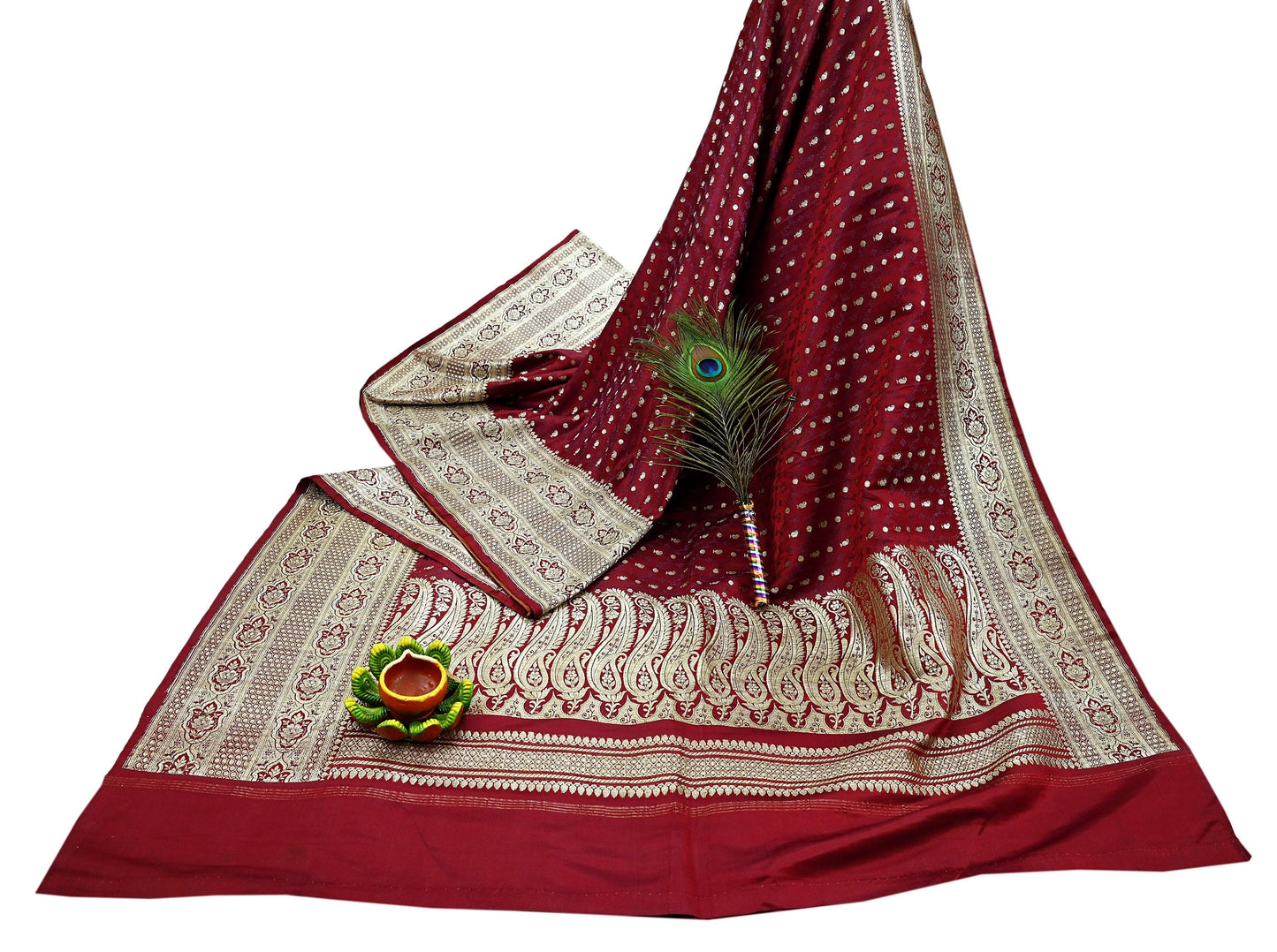 Vintage Banarasi Saree Pure Satin Silk Woven Brocade Zari Fabric Maroon Heavy Craft Sari 5 Yards Indian Antique Textile Dress Making
