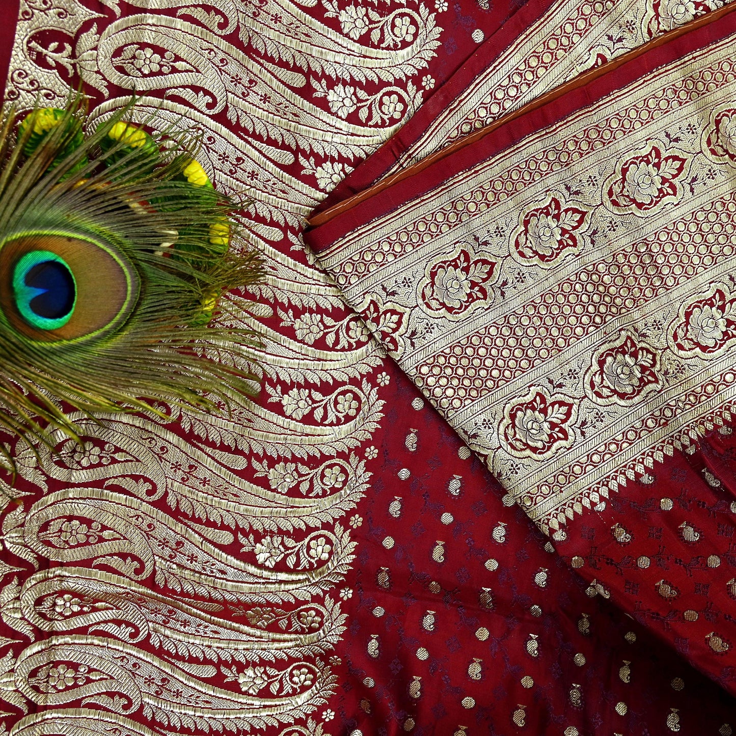 Vintage Banarasi Saree Pure Satin Silk Woven Brocade Zari Fabric Maroon Heavy Craft Sari 5 Yards Indian Antique Textile Dress Making