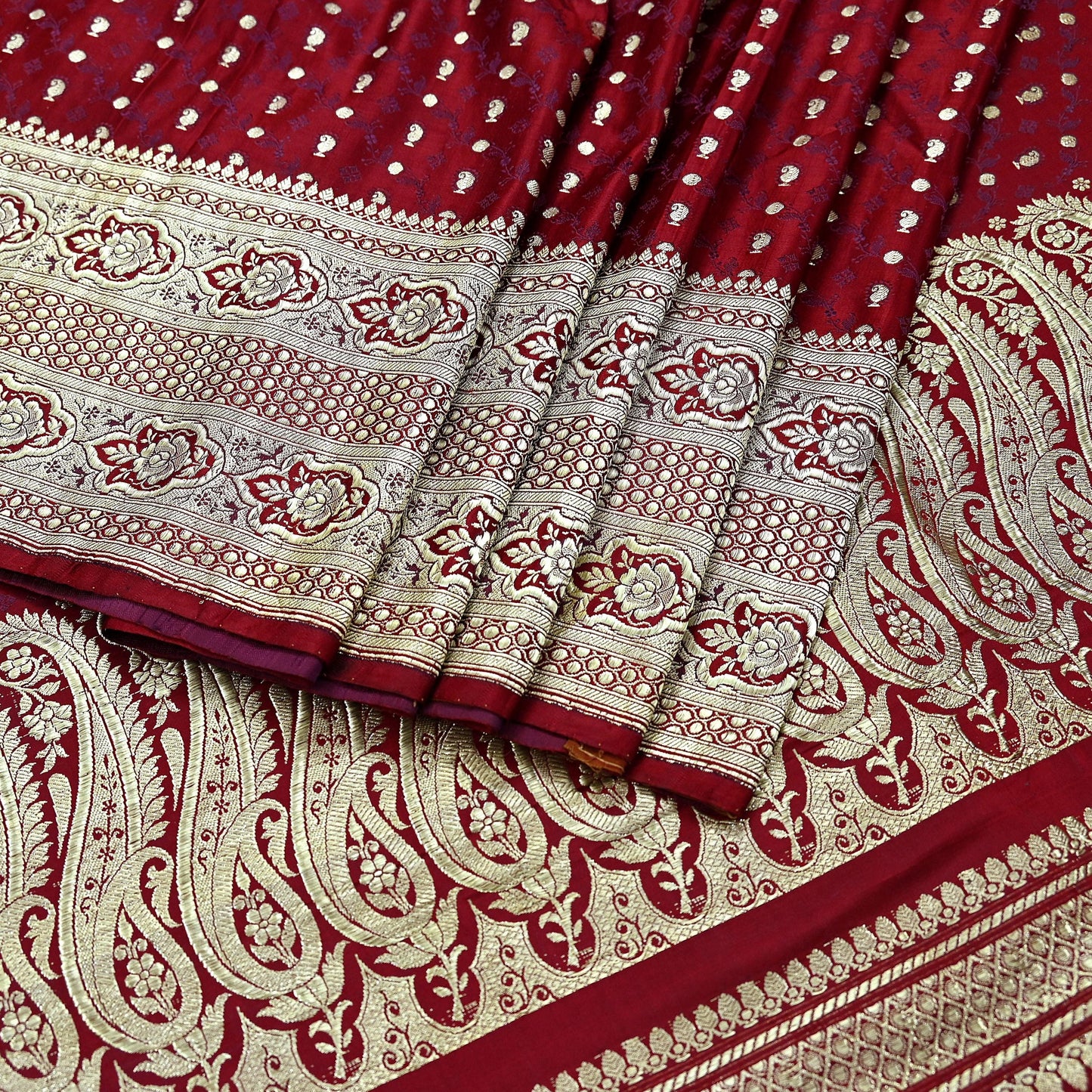 Vintage Banarasi Saree Pure Satin Silk Woven Brocade Zari Fabric Maroon Heavy Craft Sari 5 Yards Indian Antique Textile Dress Making