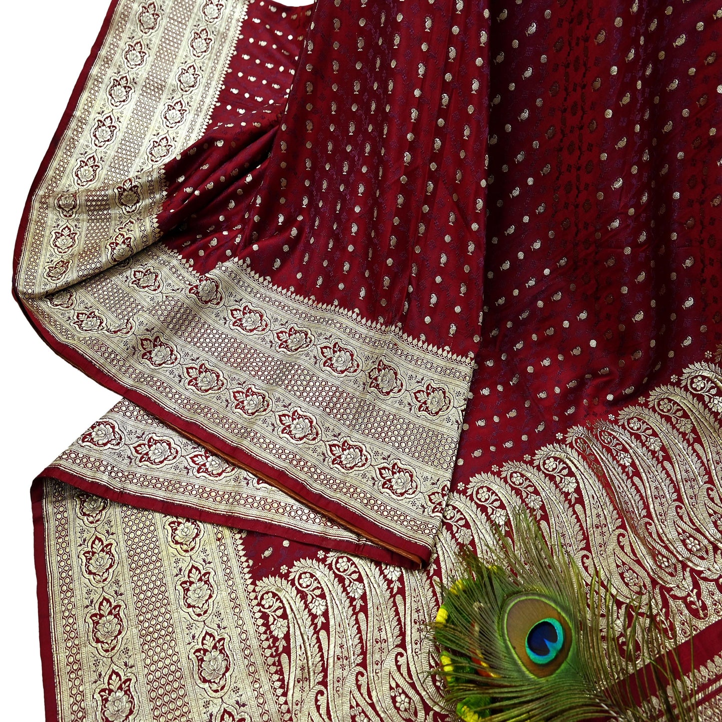 Vintage Banarasi Saree Pure Satin Silk Woven Brocade Zari Fabric Maroon Heavy Craft Sari 5 Yards Indian Antique Textile Dress Making