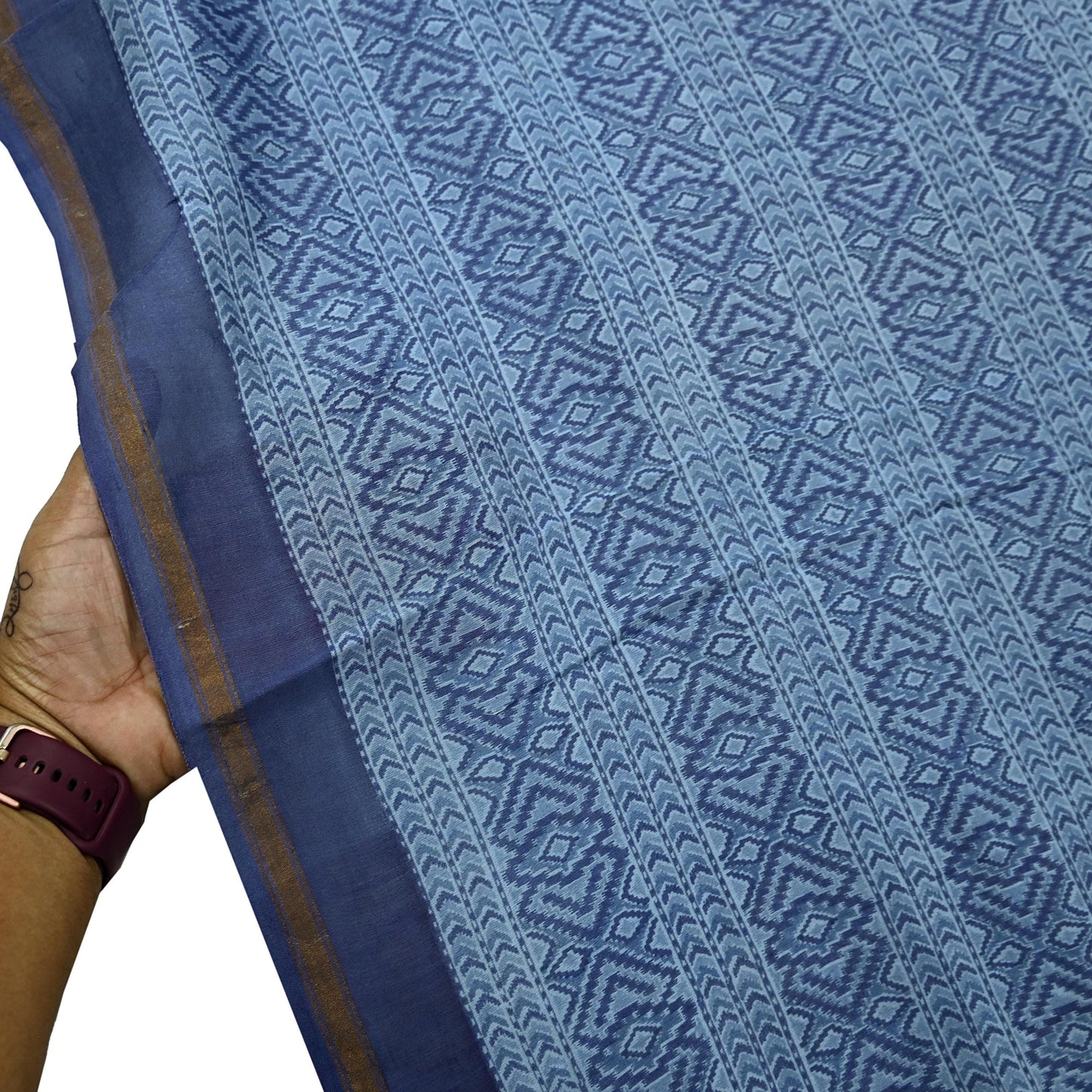 Indian Vintage Dupatta Blue Dupatta Long Stole Block Print Pure Chanderi Silk Scarves Veil Golden Zari