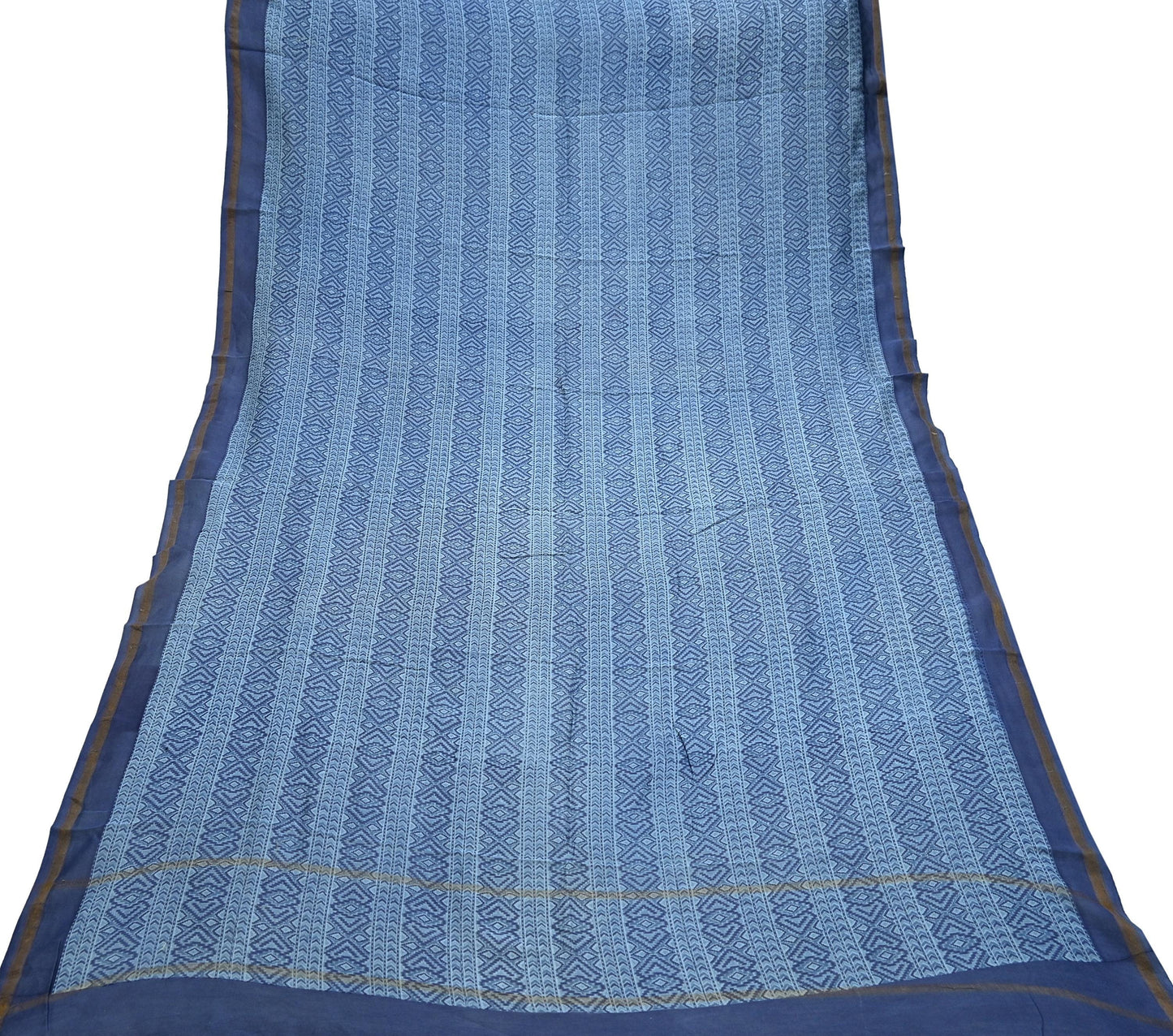 Indian Vintage Dupatta Blue Dupatta Long Stole Block Print Pure Chanderi Silk Scarves Veil Golden Zari