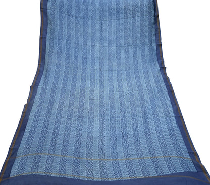 Indian Vintage Dupatta Blue Dupatta Long Stole Block Print Pure Chanderi Silk Scarves Veil Golden Zari