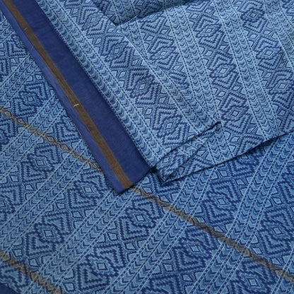 Indian Vintage Dupatta Blue Dupatta Long Stole Block Print Pure Chanderi Silk Scarves Veil Golden Zari