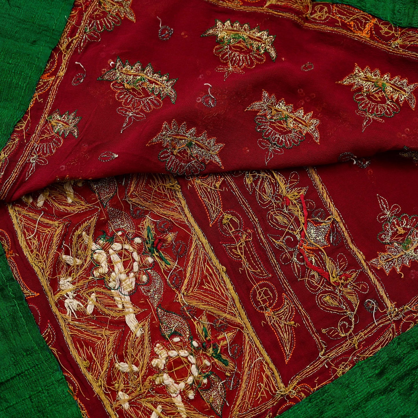 Indian Vintage Heavy Red Bridal Dupatta | Pure Georgette Silk | Hand Embroidered Zardozi, Dabka, Zari Work | Party Wear Long Stole