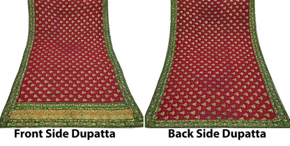 Indian Vintage Heavy Red Bridal Dupatta | Pure Georgette Silk | Hand Embroidered Zardozi, Dabka, Zari Work | Party Wear Long Stole