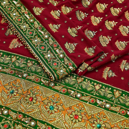 Indian Vintage Heavy Red Bridal Dupatta | Pure Georgette Silk | Hand Embroidered Zardozi, Dabka, Zari Work | Party Wear Long Stole