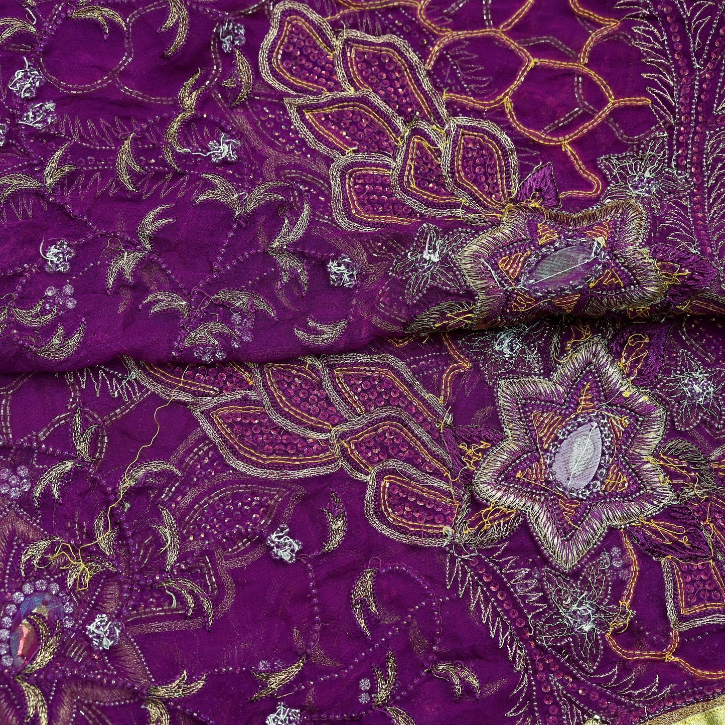 Indian Vintage Heavy Purple Dupatta Pure Georgette silk Long Stole Hand Embroidered Scarves Stole Veil Wrap Sequins